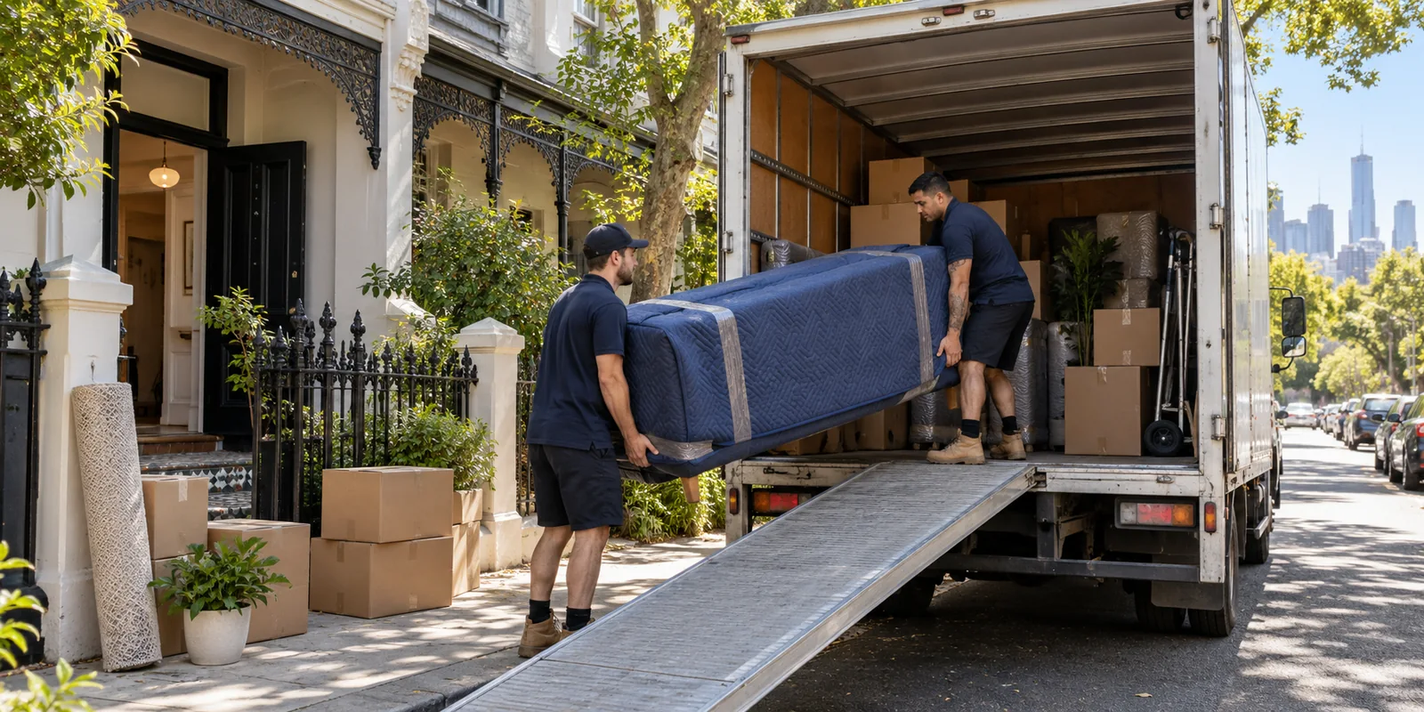 Illustration of furniture being loaded for a Melbourne to Brisbane home move