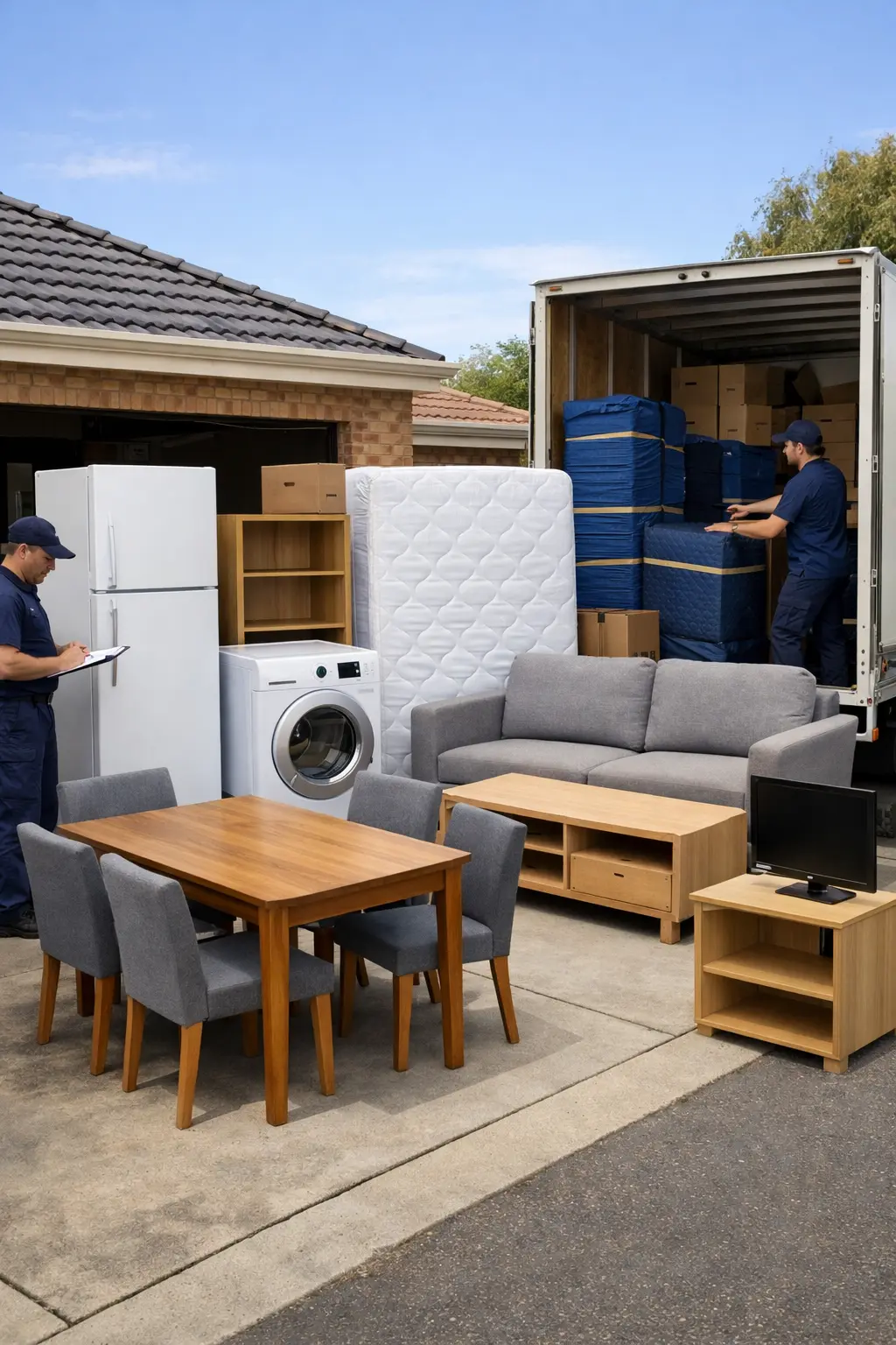 Perth interstate furniture transport with household furniture and whitegoods prepared for long-distance delivery