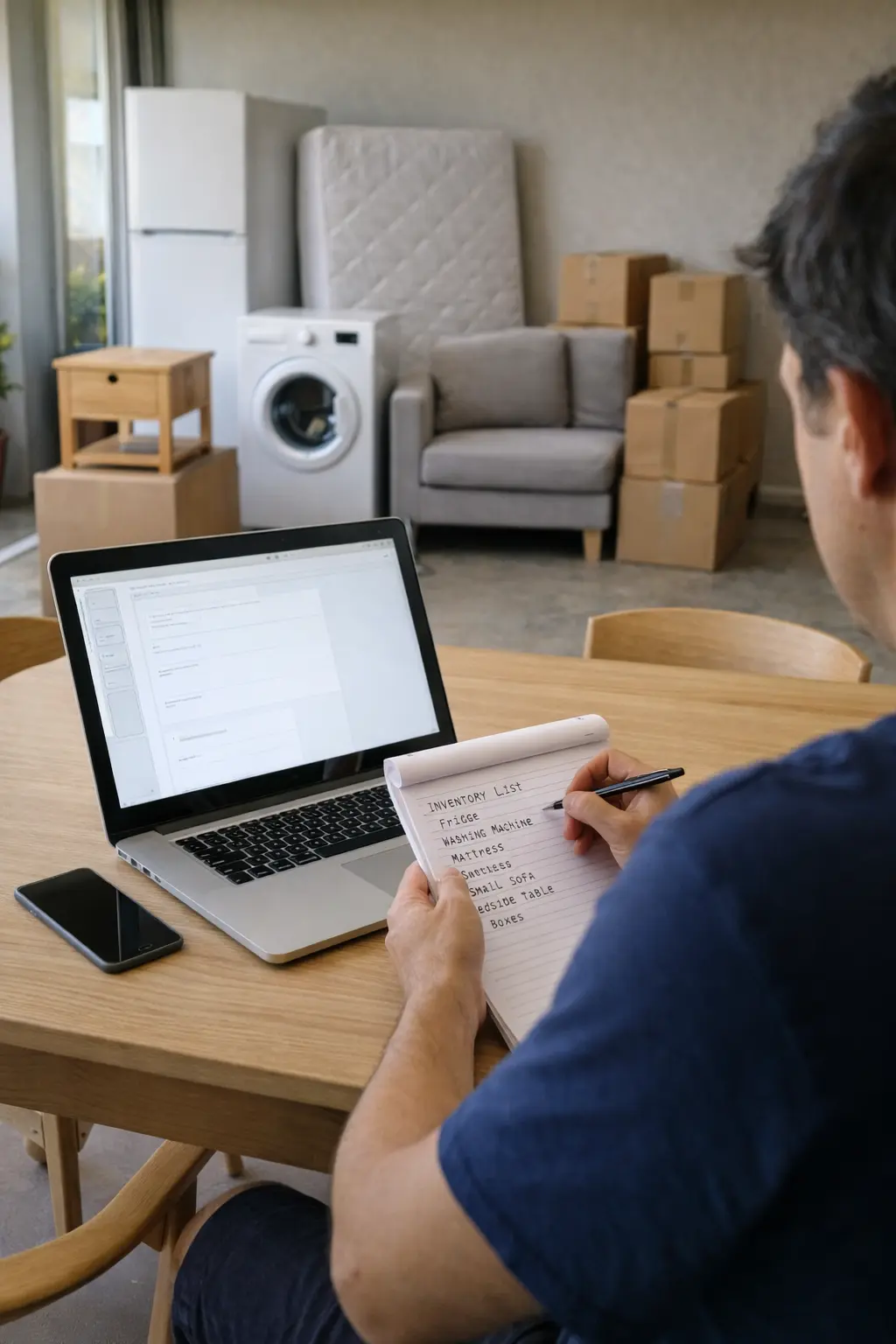 Customer preparing inventory details for a Perth small interstate move quote